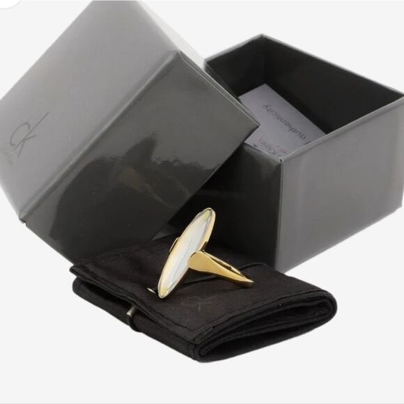 CALVIN KLIEN Continuity Slim Oval Faceted Yellow Glass Stone Ring size 7  NWT - Picture 4 of 7